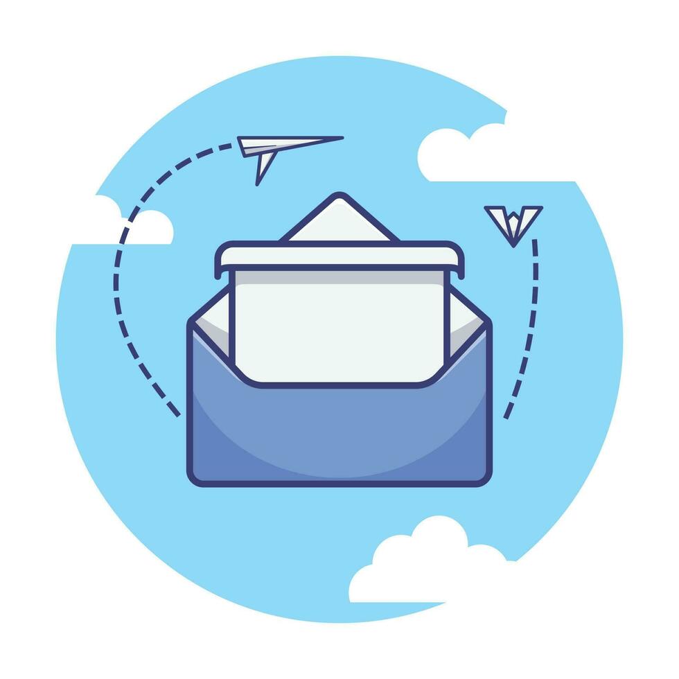 illustration de dessin animé simple d'une enveloppe bleue contenant des lettres. notion de bureau. vecteur