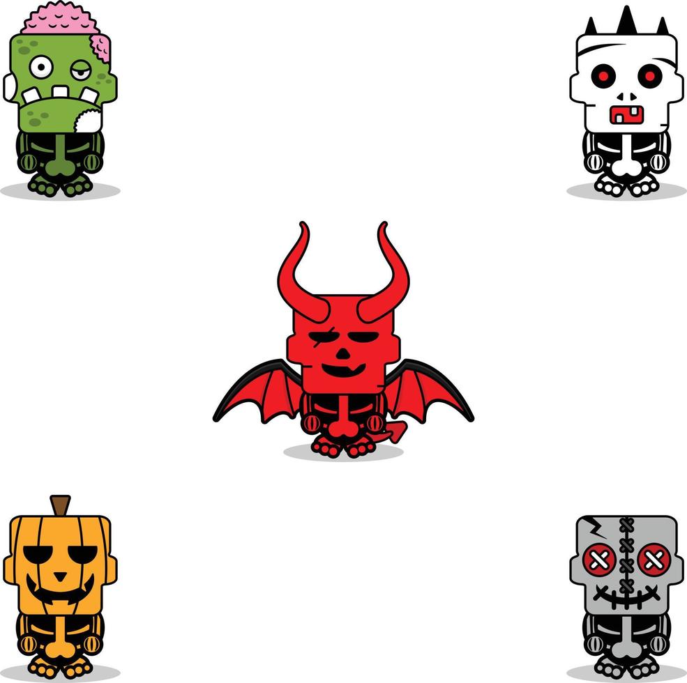 doodle halloween party mascotte monstre avec crâne, illustration vectorielle vecteur
