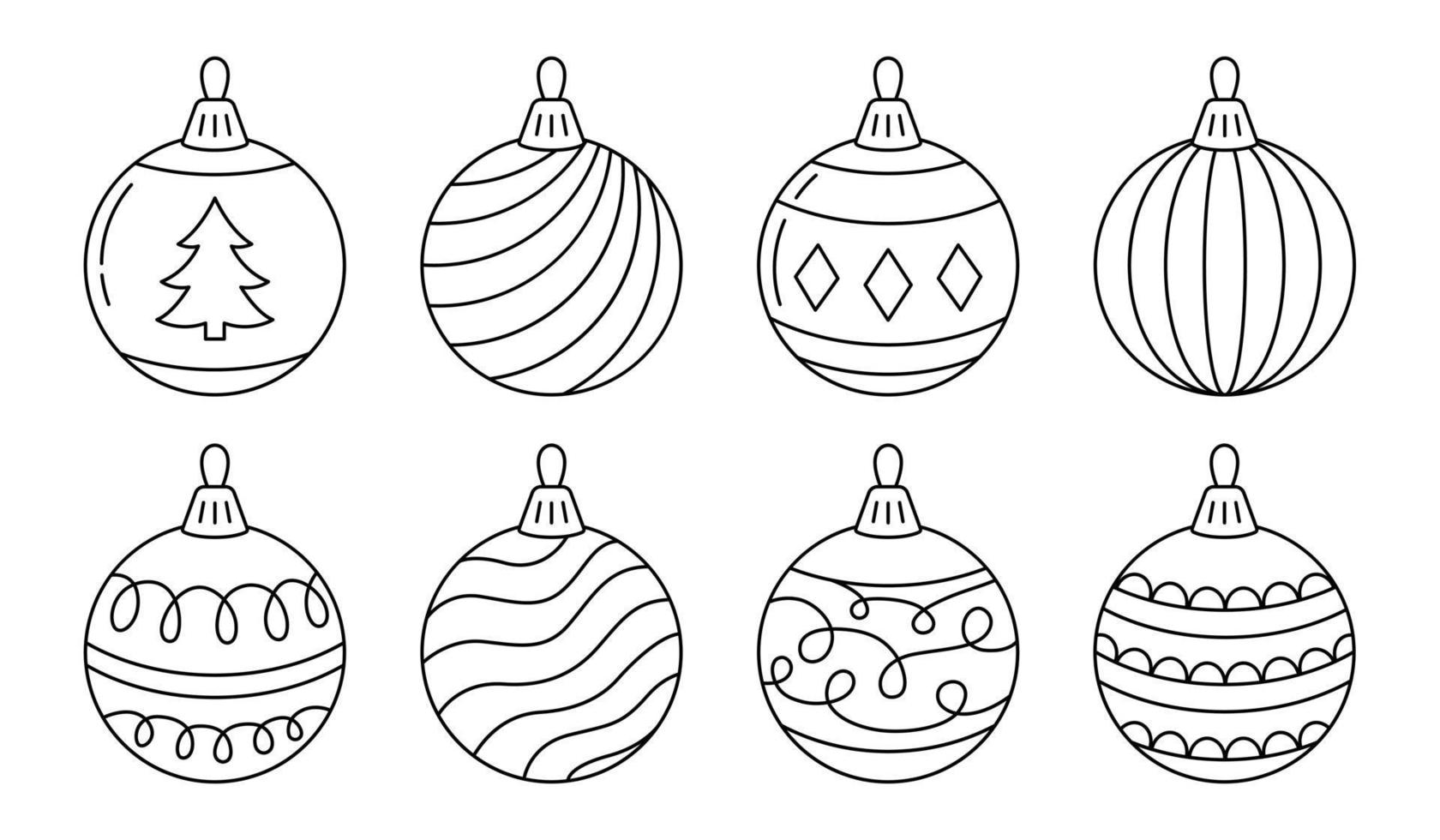 ensemble de boules de ligne d'arbre de noël. boules décorées isolés sur fond blanc. vecteur