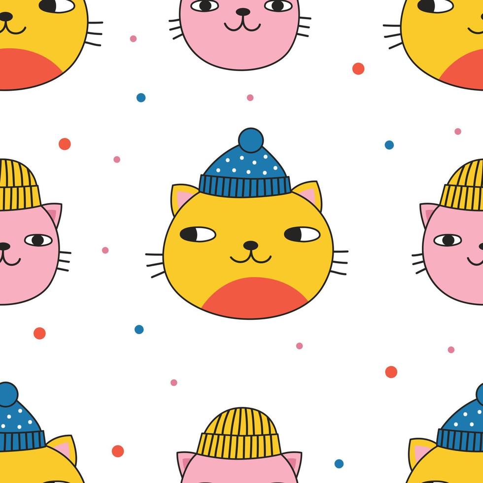 modèle sans couture avec des chats mignons dans des chapeaux d'hiver. illustration vectorielle vecteur