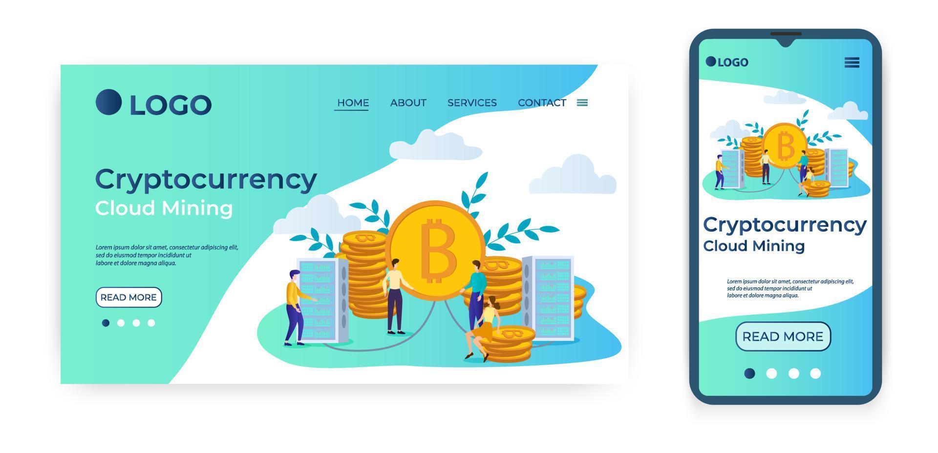 cryptocurrency, cloud mining.template pour l'interface utilisateur de la page d'accueil du site web.landing page template.the adaptive design of the smartphone.vector illustration. vecteur