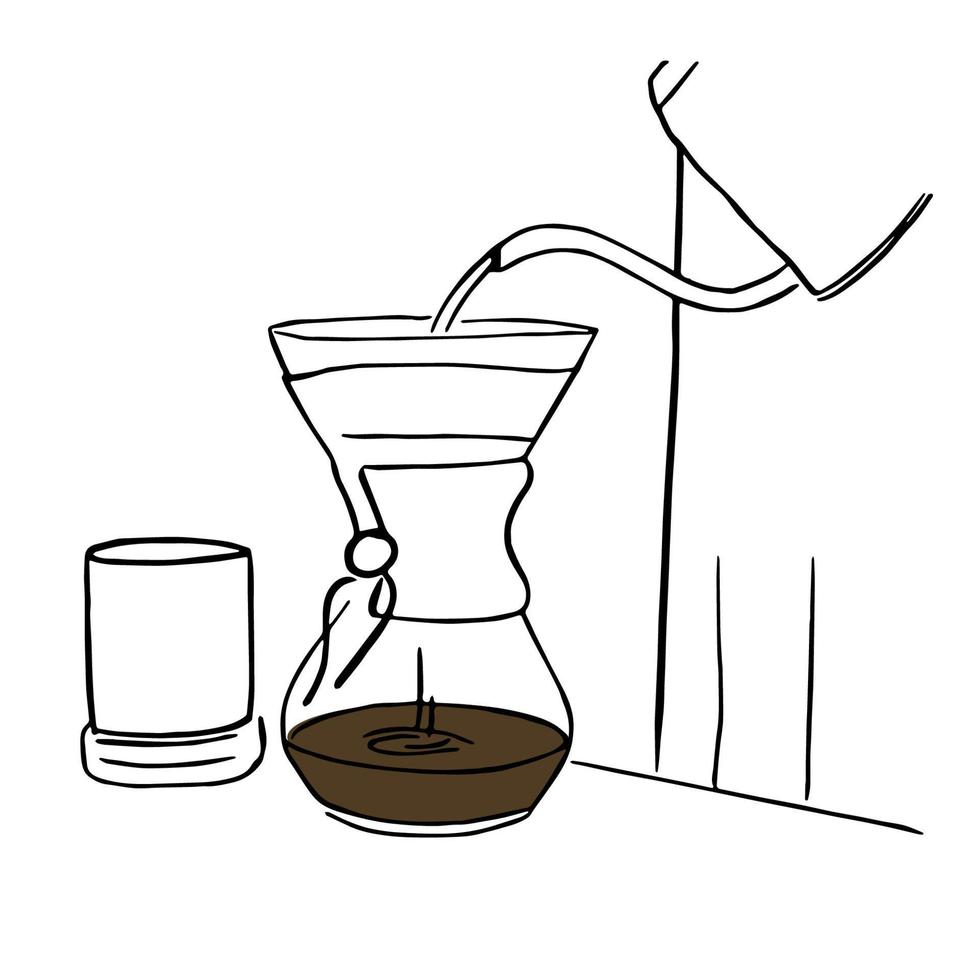 dessin au trait minimal de café goutte à goutte dans le concept dessiné à la main pour la décoration, style café vecteur