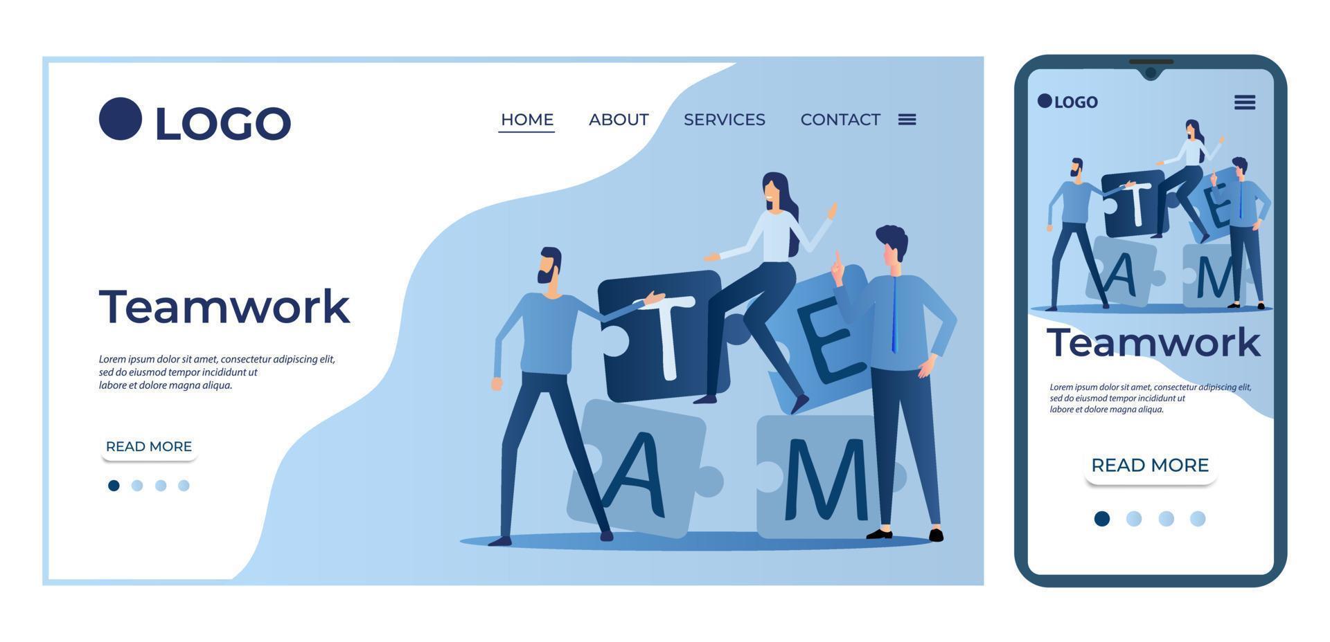 travail d'équipe.modèle pour l'interface utilisateur de la page d'accueil du site Web.modèle de page d'accueil.la conception adaptative du smartphone.illustration vectorielle. vecteur