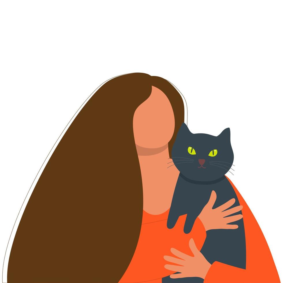 jeune femme tient un chat dans ses mains. vecteur