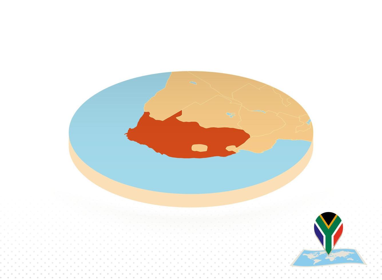carte de l'afrique du sud conçue dans un style isométrique, carte du cercle orange. vecteur