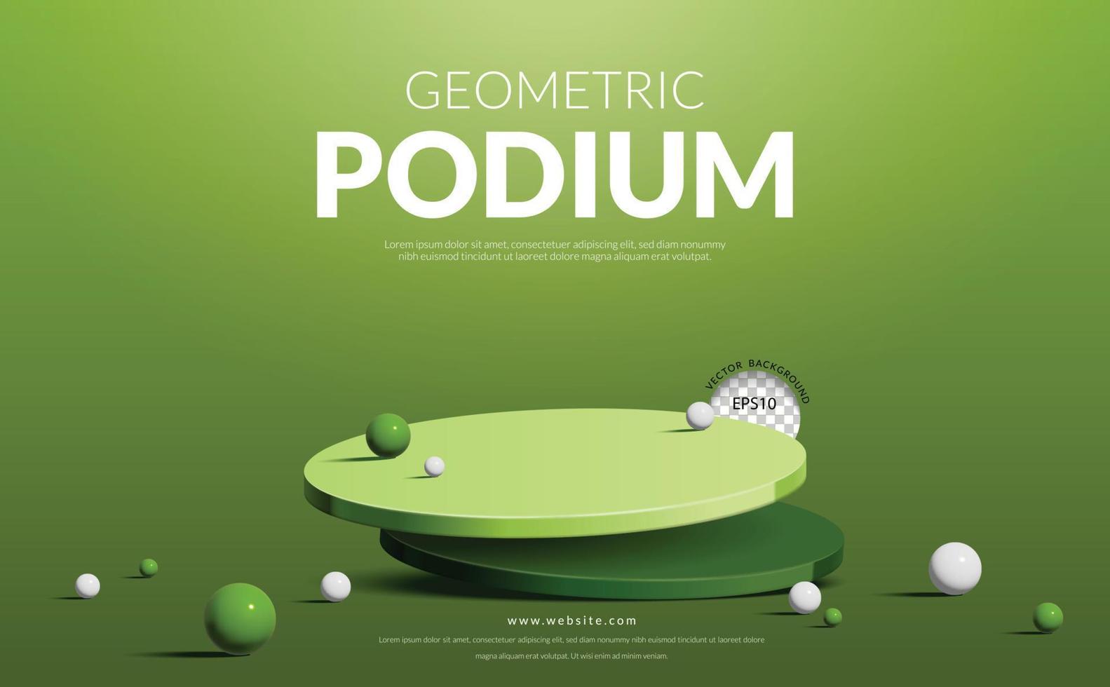 affichage géométrique du produit en deux étapes, podium vert avec ballon sur fond vert, illustration vectorielle vecteur