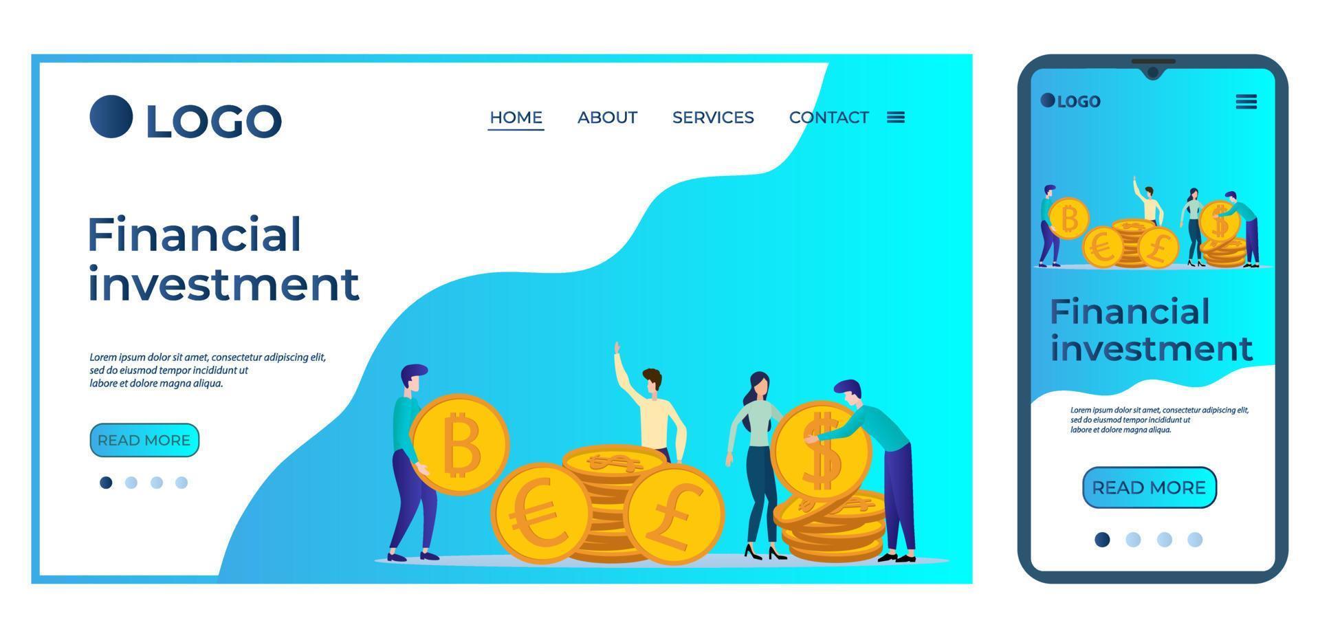 investissement financier.modèle pour l'interface utilisateur de la page d'accueil du site Web.modèle de page d'accueil.la conception adaptative du smartphone.illustration vectorielle. vecteur