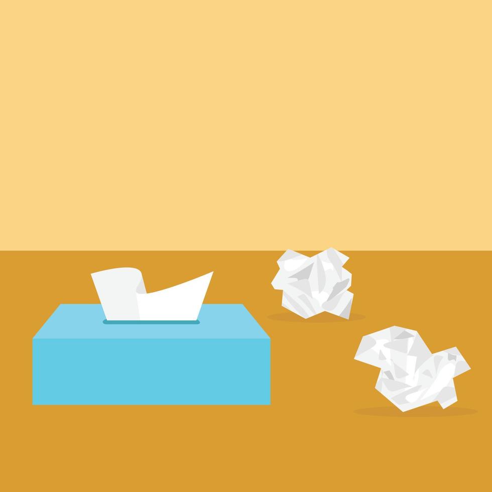 boîte de serviettes sèches avec utilisation de serviettes derrière. grippe saisonnière et rhume. illustration vectorielle. vecteur