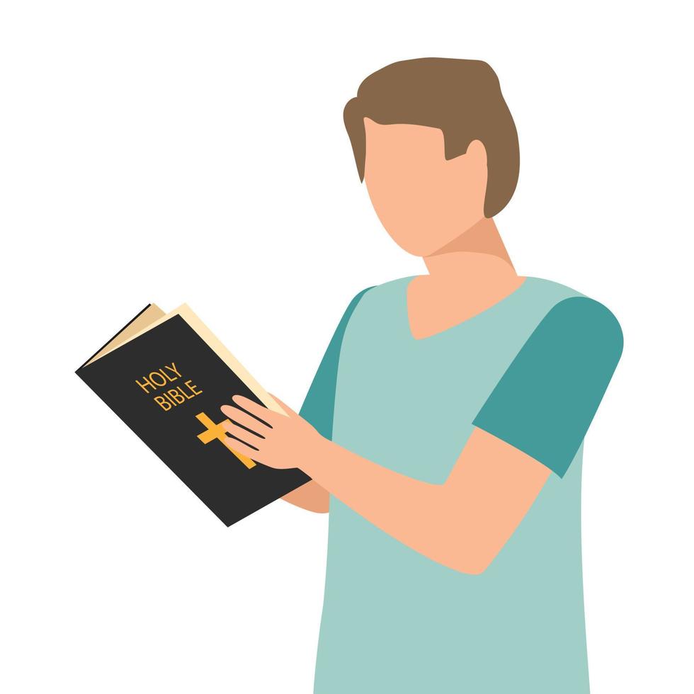 l'homme européen a lu un livre. garçon lisant la sainte bible. illustration vectorielle. vecteur