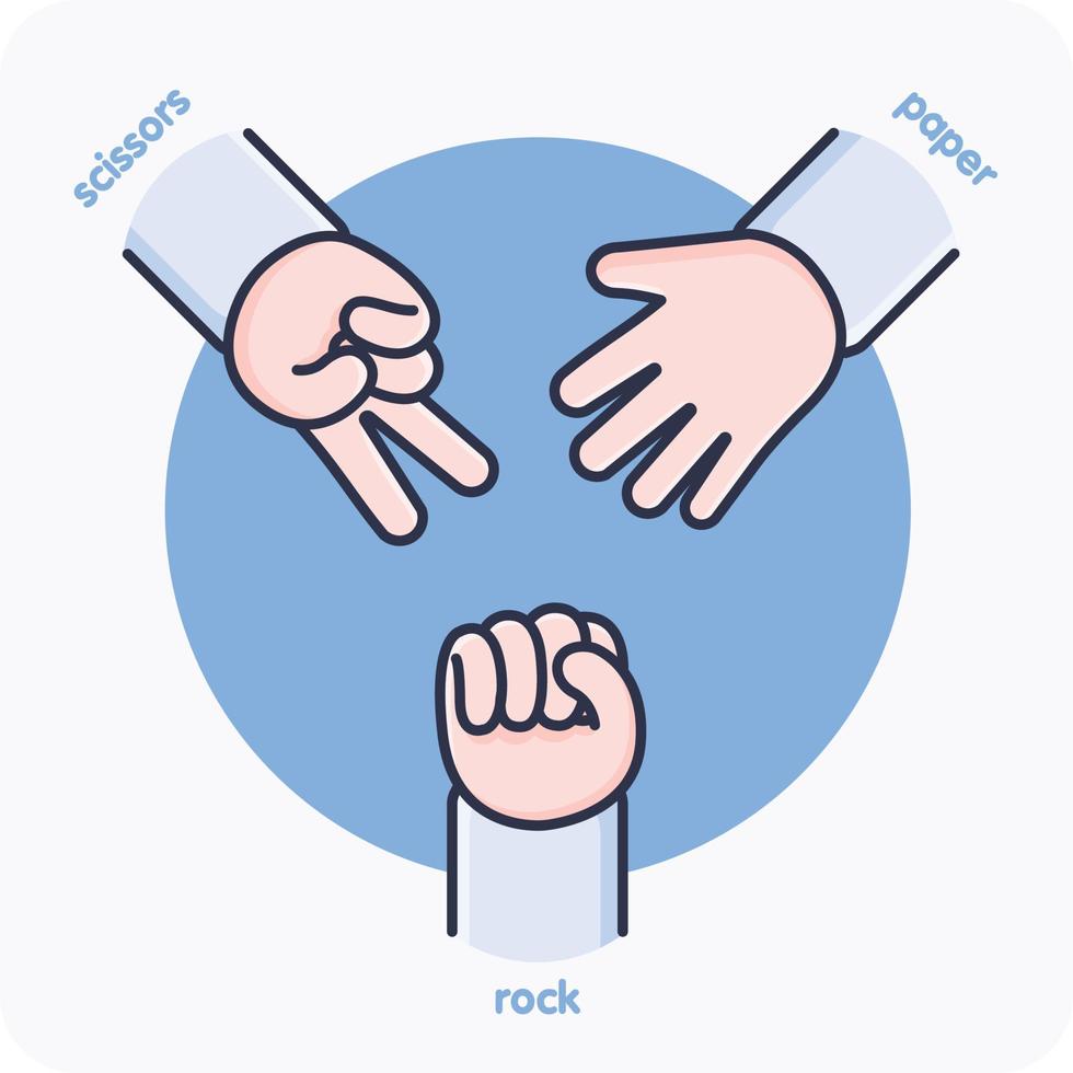 gestes de la main jouant au jeu rock-papier-ciseaux, icône, dessin vectoriel, arrière-plan isolé. vecteur