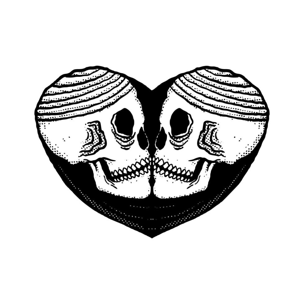 illustration de couple de crâne croquis de dessin animé dessiné à la main lineart vecteur de style vintage