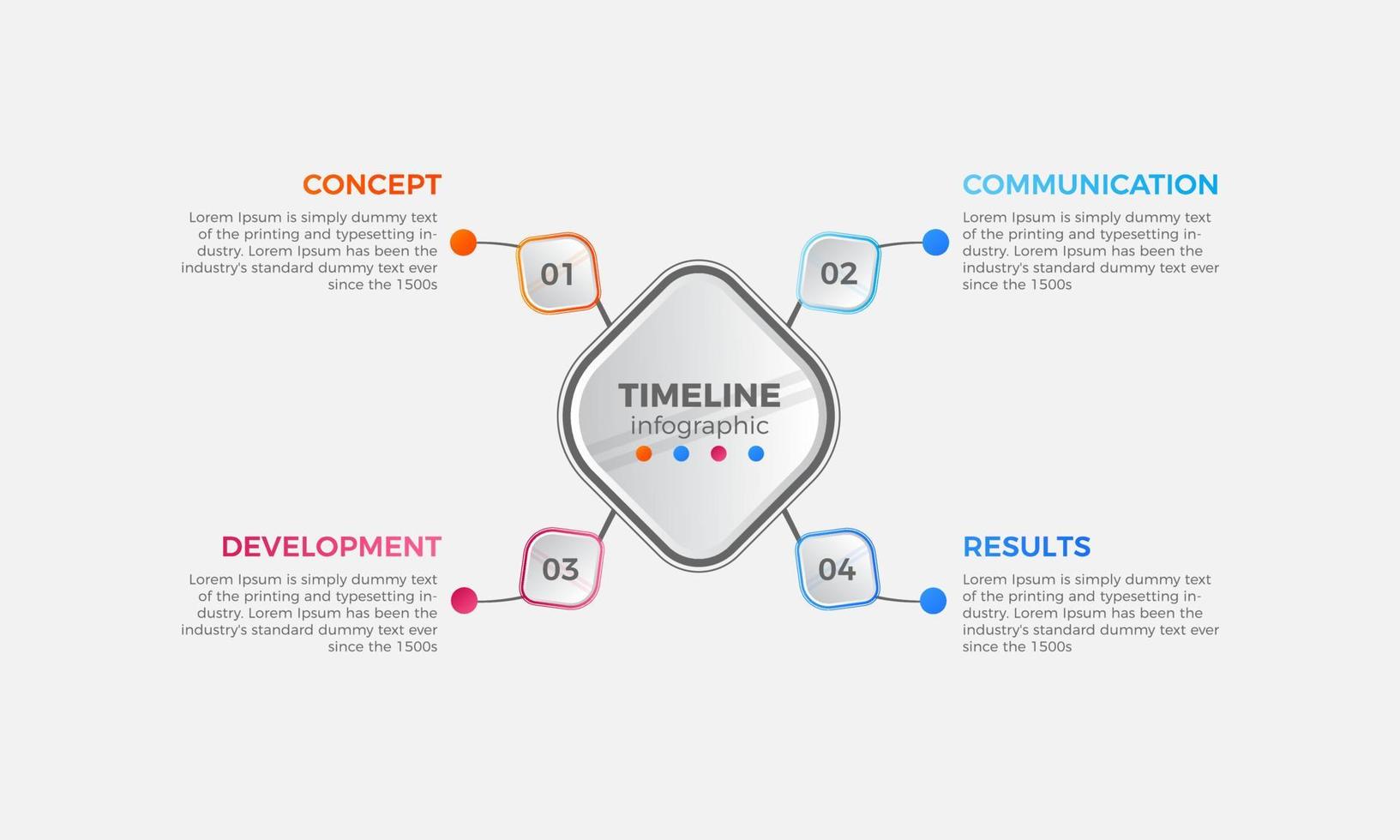 conception infographique de la chronologie, concept d'entreprise avec 4 options, étapes ou processus. modèle de conception d'étiquette infographique chronologie moderne vecteur