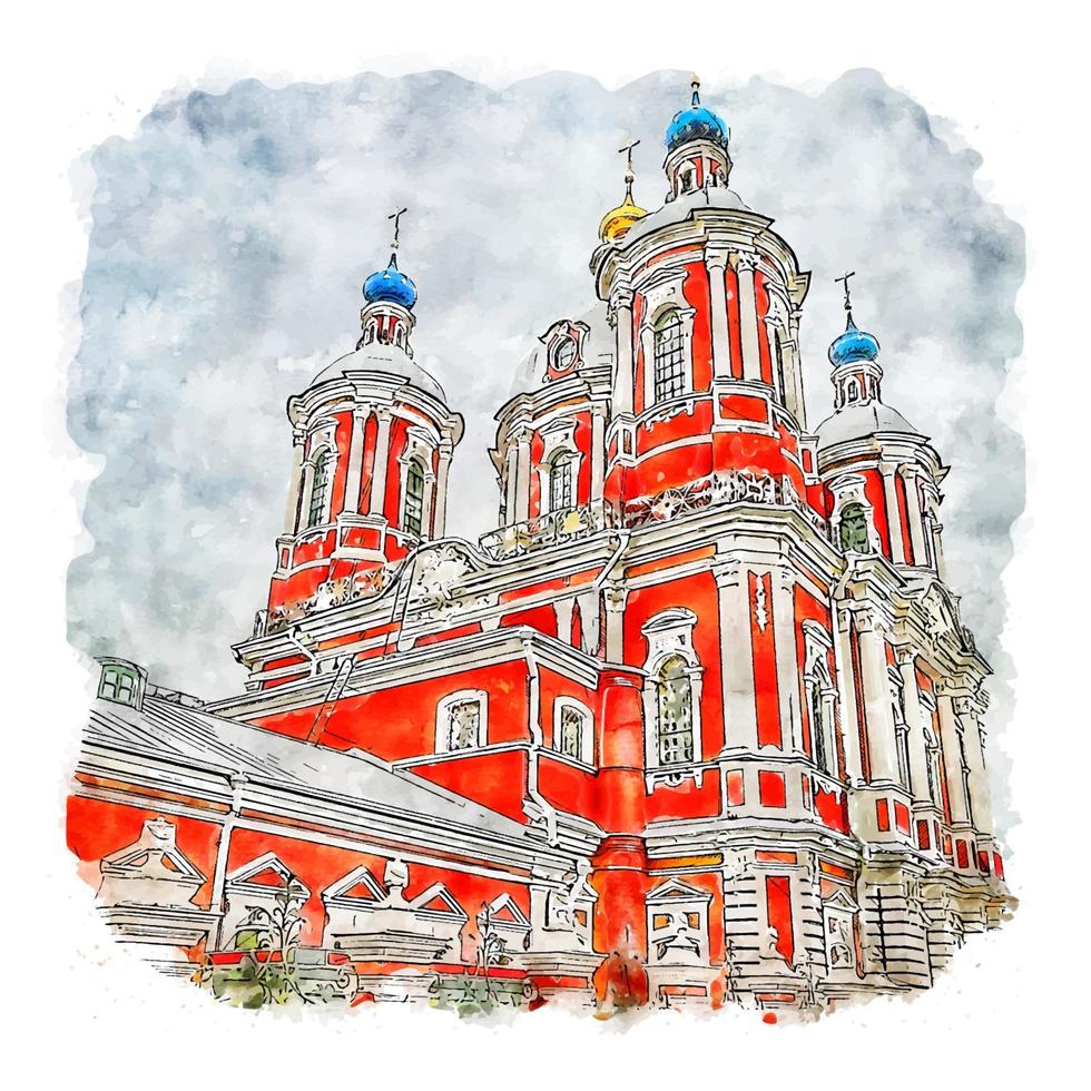 moscou russie croquis aquarelle illustration dessinée à la main vecteur