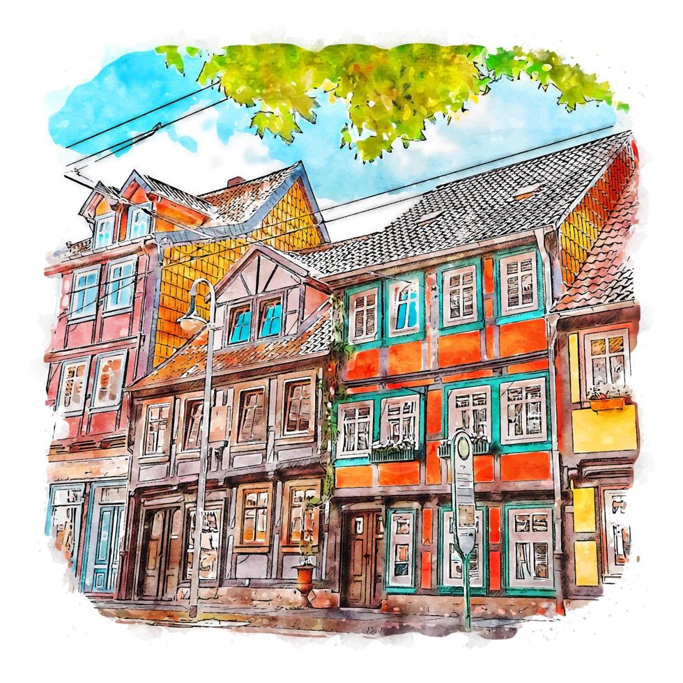 halberstadt allemagne croquis aquarelle illustration dessinée à la main vecteur