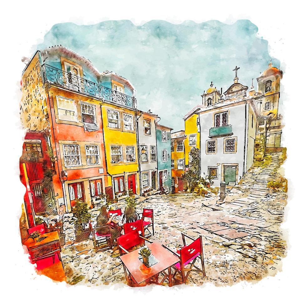 porto portugal croquis aquarelle illustration dessinée à la main vecteur
