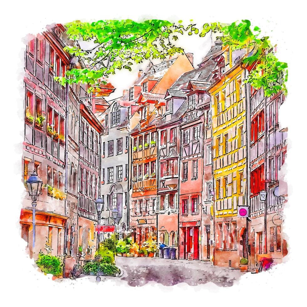 nuremberg allemagne croquis aquarelle illustration dessinée à la main vecteur