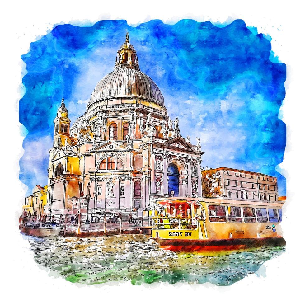 venise italie croquis aquarelle illustration dessinée à la main vecteur