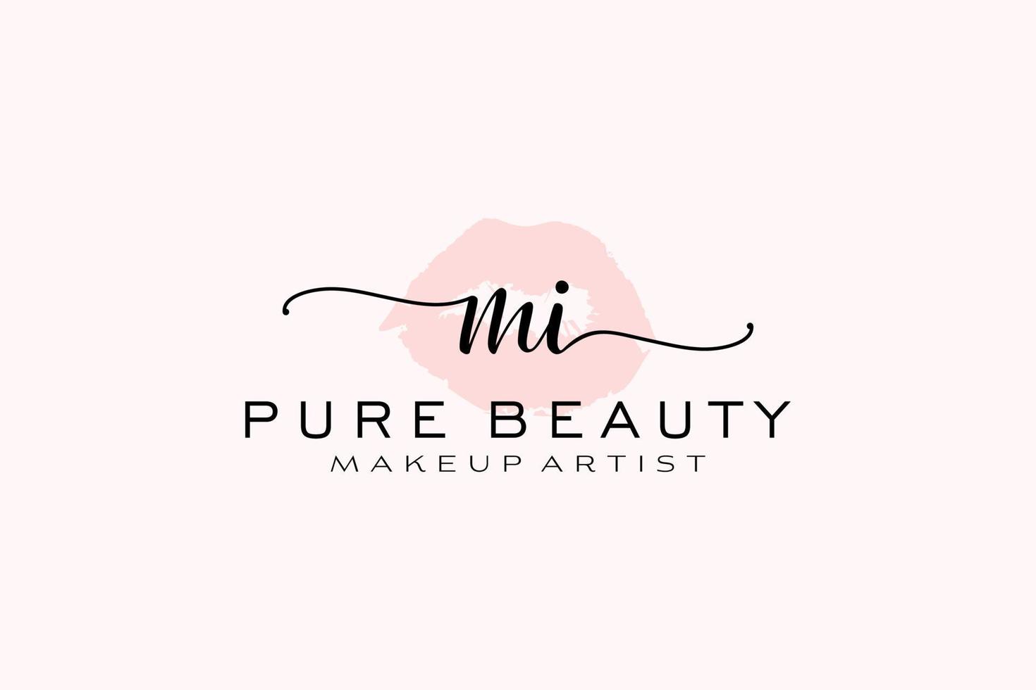 création initiale de logo préfabriqué pour les lèvres aquarelle mi, logo pour la marque d'entreprise de maquilleur, création de logo de boutique de beauté blush, logo de calligraphie avec modèle créatif. vecteur