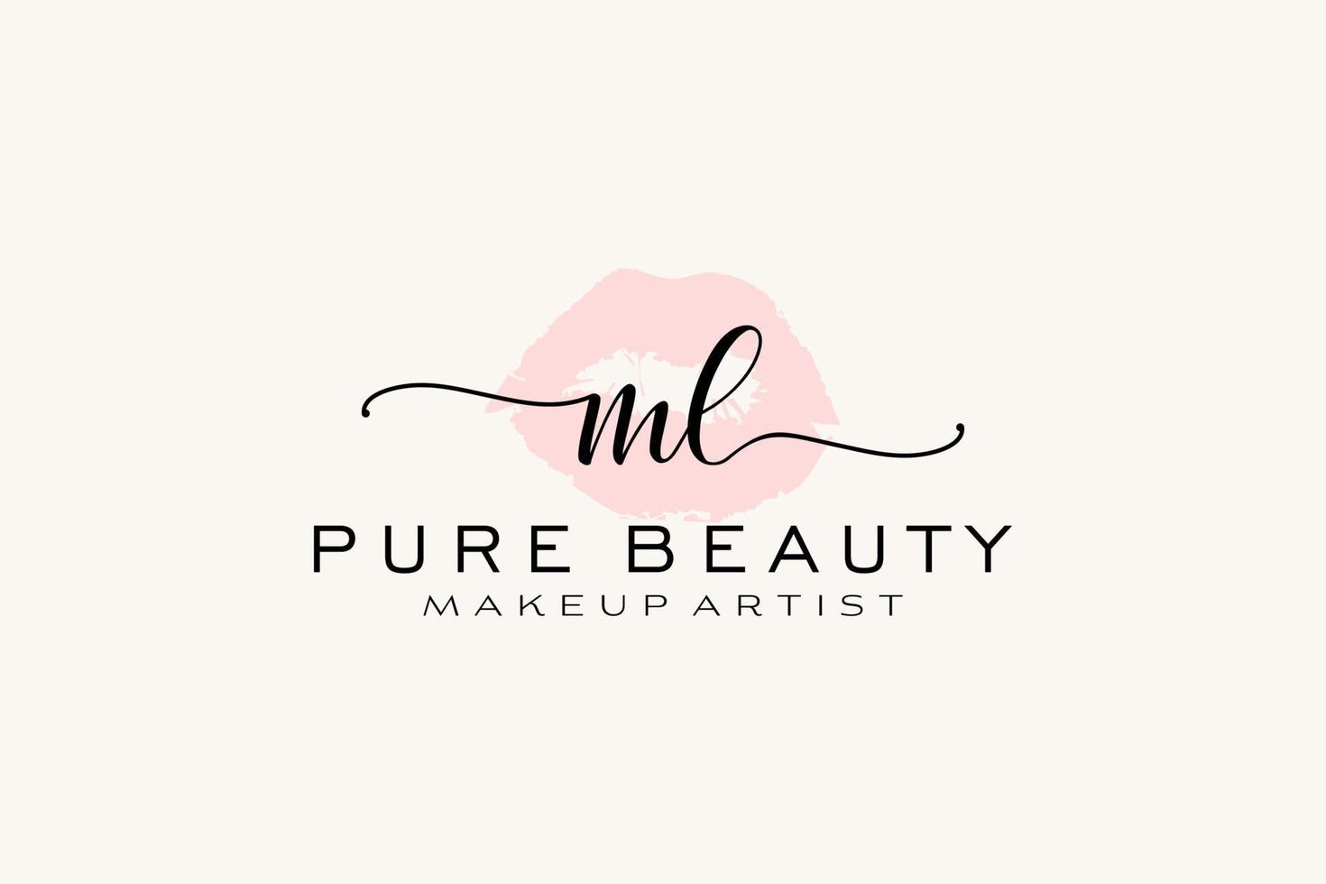 création initiale de logo préfabriqué pour les lèvres aquarelle ml, logo pour la marque d'entreprise de maquilleur, création de logo de boutique de beauté blush, logo de calligraphie avec modèle créatif. vecteur