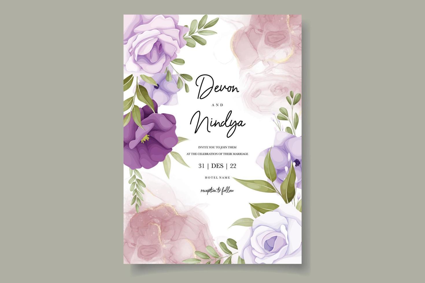 conception de cartes d'invitation de mariage belle fleur pourpre vecteur