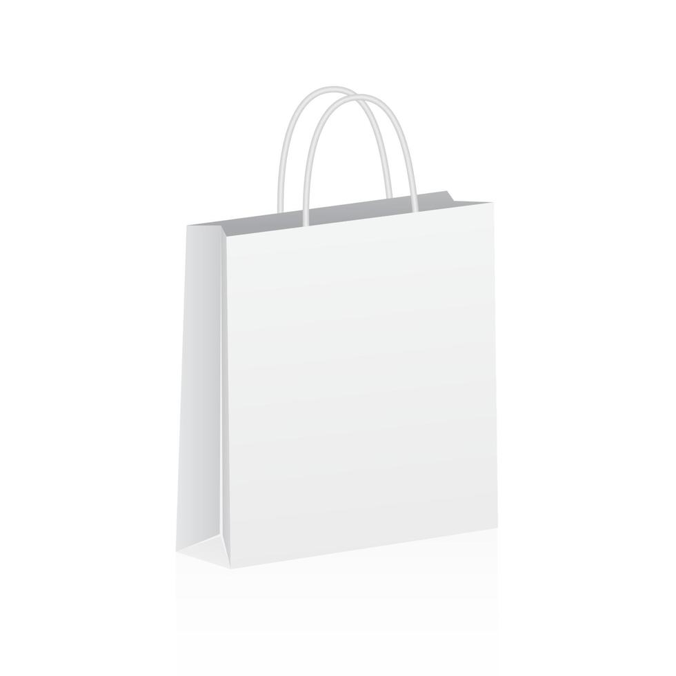 sac à provisions en papier vide isolé sur fond blanc. modèle 3d réaliste pour les magasins, les marchés, l'image de marque et la publicité. maquette pour le paquet. illustration vectorielle d'emballage écologique. vecteur