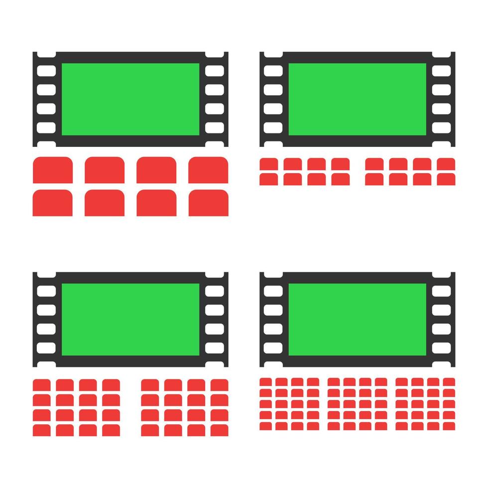 écran vert de cinéma et jeu d'icônes simple de concept de film de film de siège rouge vecteur