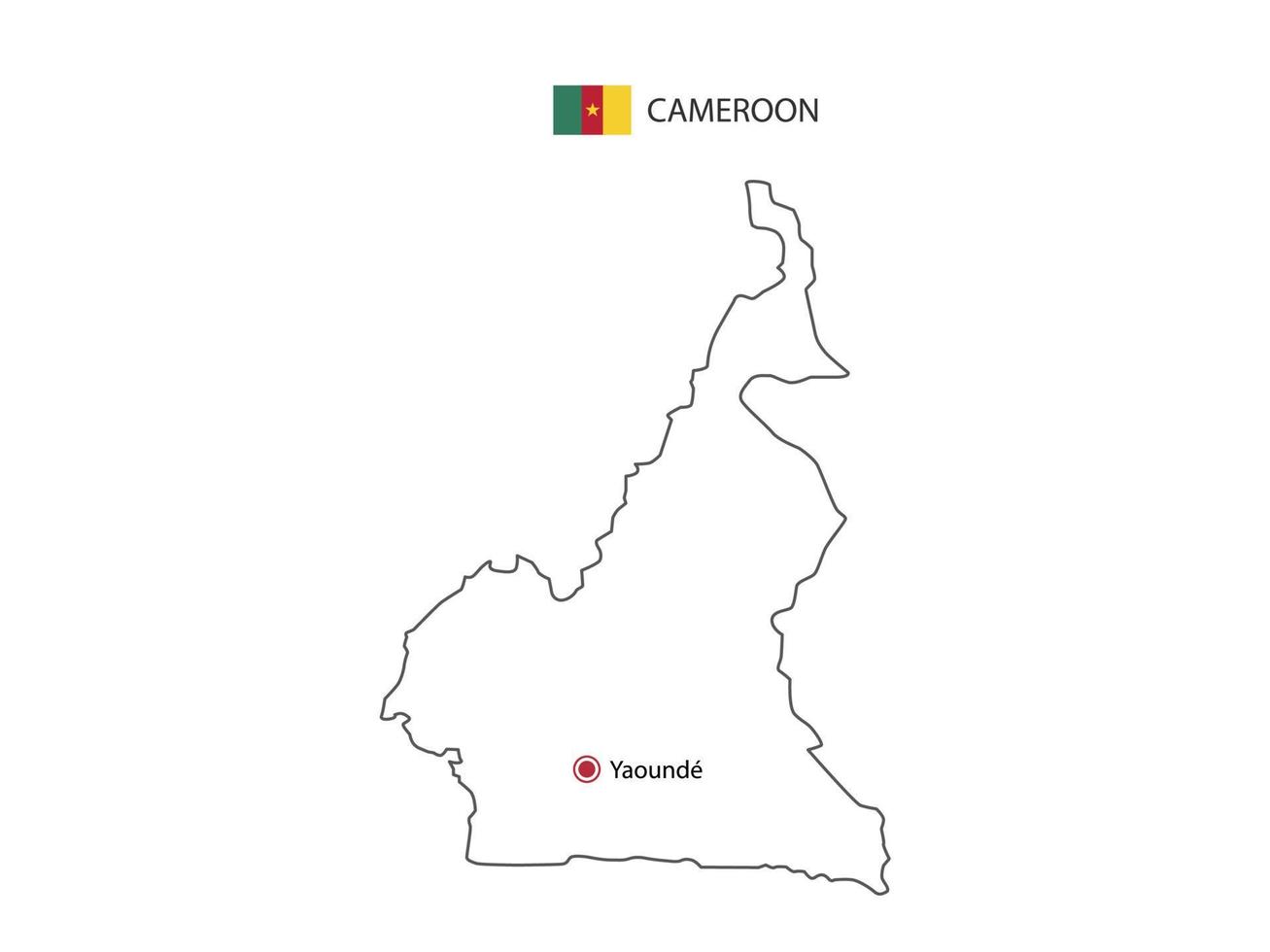 dessinez à la main un vecteur de fine ligne noire de la carte du cameroun avec la capitale yaounde sur fond blanc.