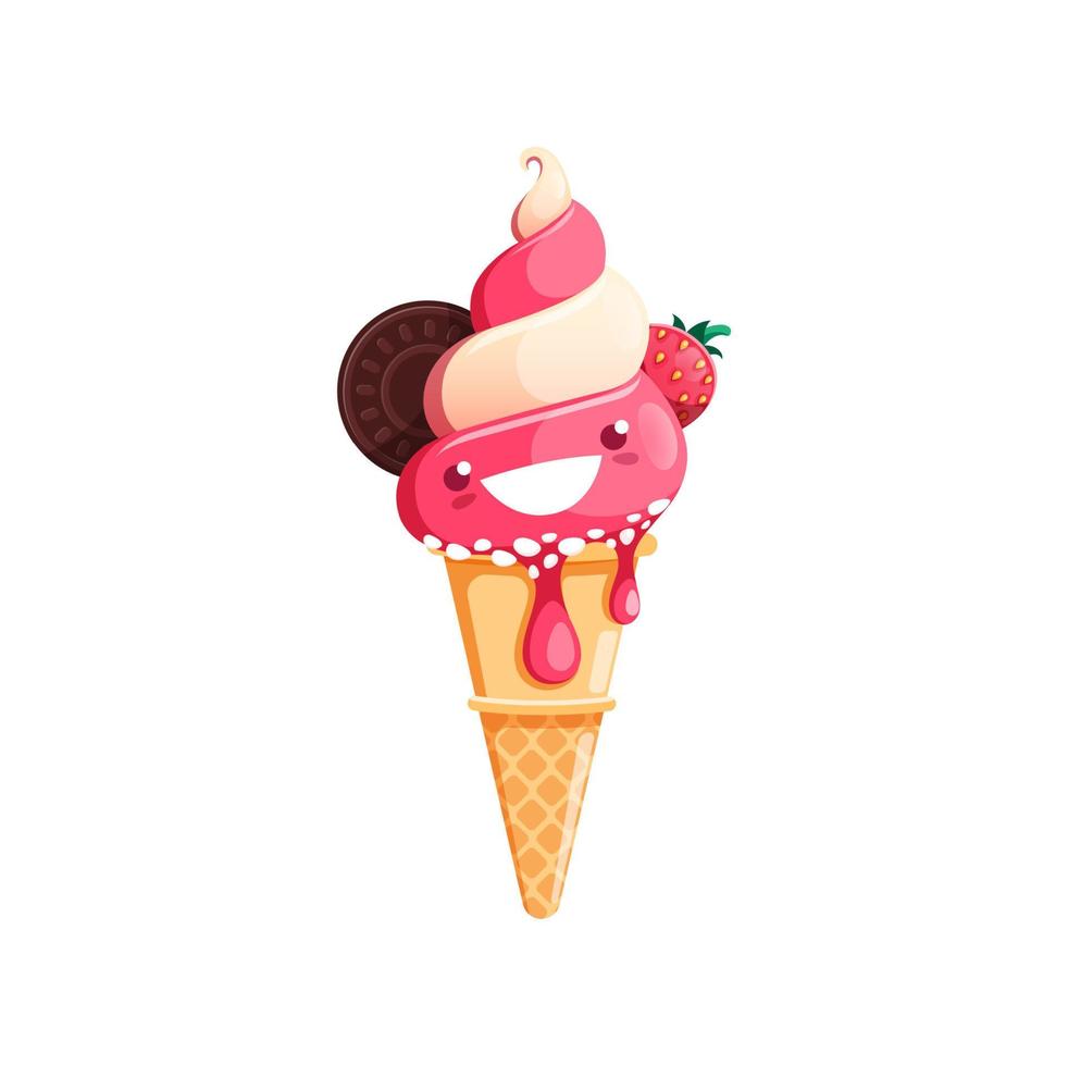 personnage de dessert à la crème glacée de dessin animé, cône de gaufre vecteur