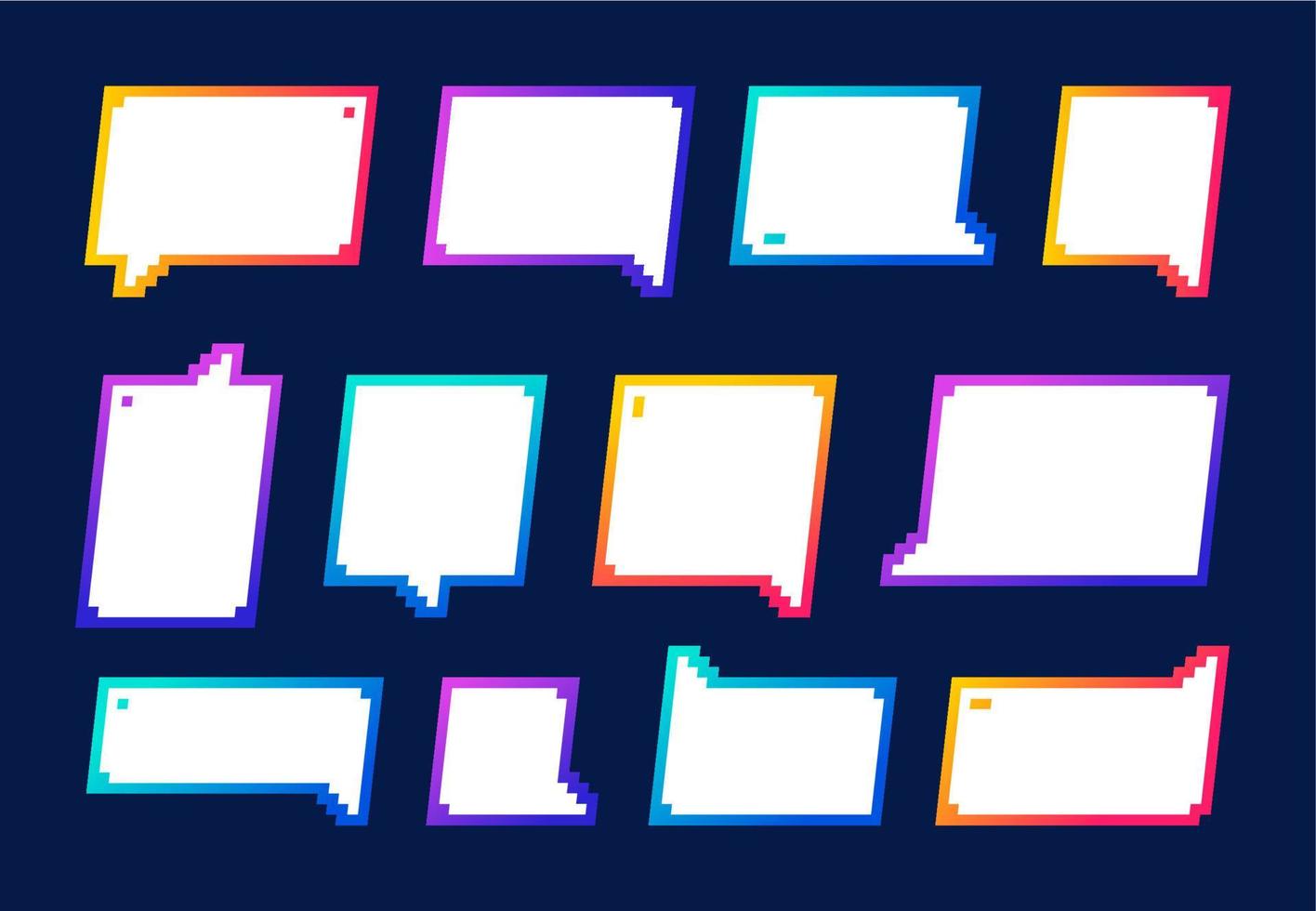 bordures de cadre de jeu de pixels, zones d'information, bulles de texte vecteur