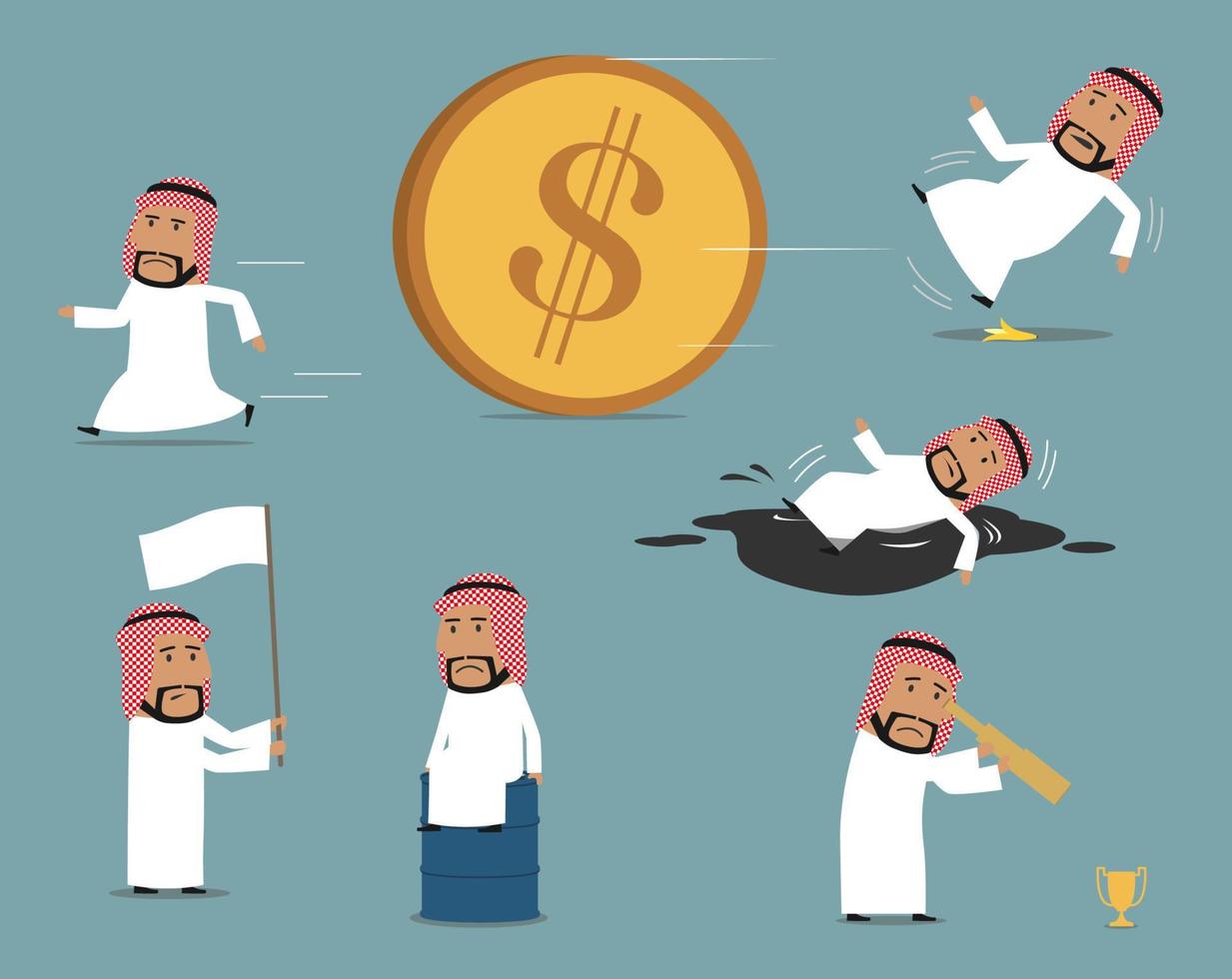 échec, jeu de caractères d'homme d'affaires arabe en faillite vecteur