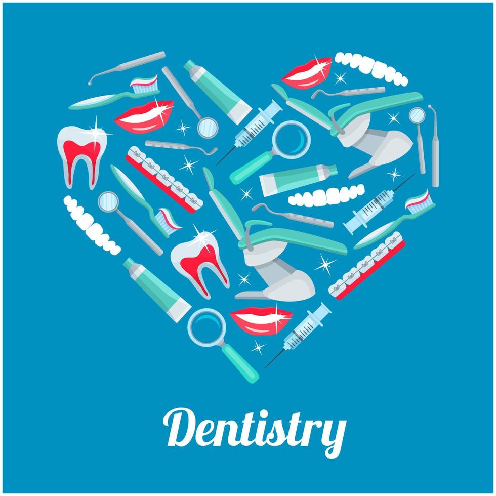 coeur avec icône de dentisterie pour la conception de la santé dentaire vecteur