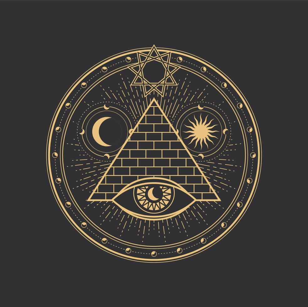 symbole pentagramme, cercle, pyramide magique et oeil vecteur