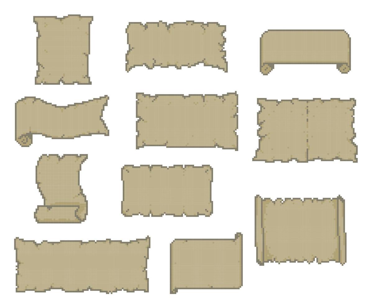 rouleaux de ruban de manuscrit de jeu de pixels, ressources de jeu vecteur