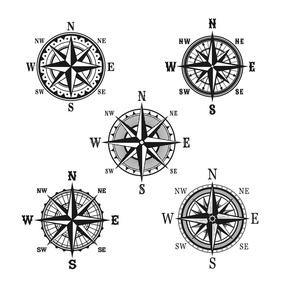 icônes vectorielles de la boussole de navigation nautique marine vecteur