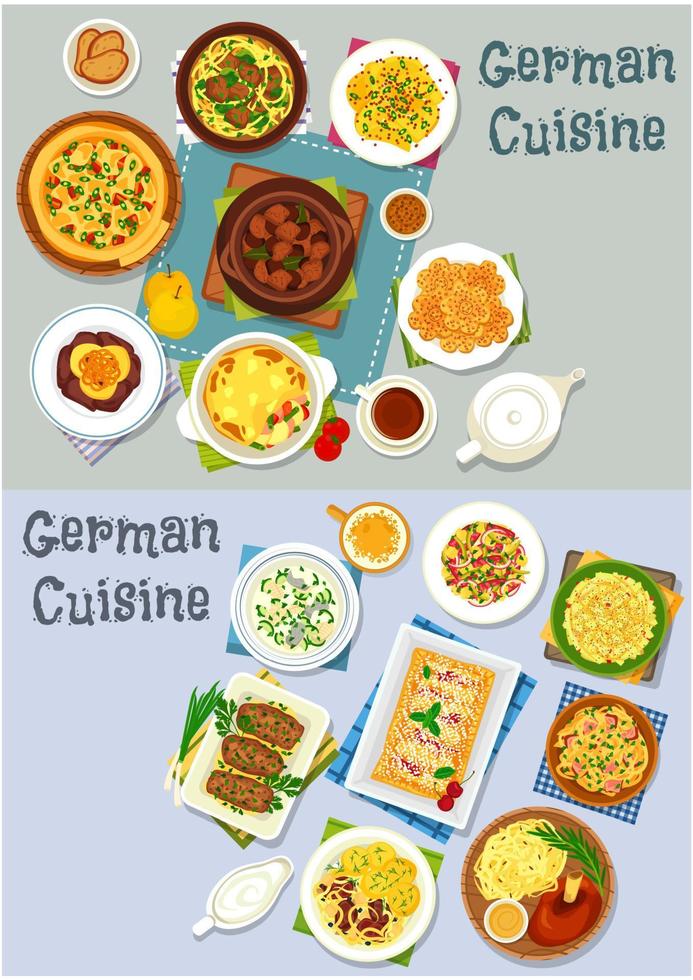 icône de déjeuner de cuisine allemande sertie de plats de viande vecteur