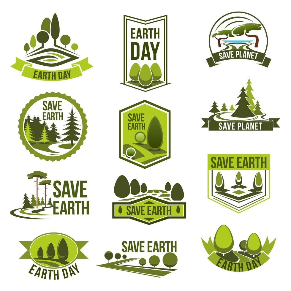 jour de la terre, sauvez l'ensemble d'insignes écologiques de la planète vecteur