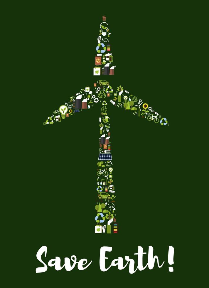 symbole d'éolienne composé d'icônes écologiques vecteur