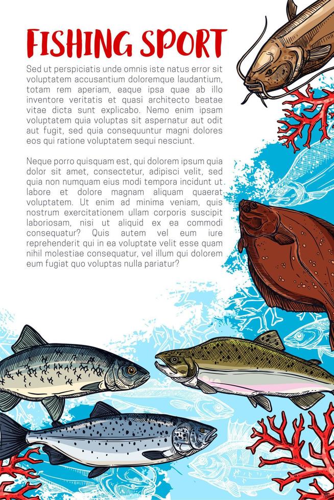 affiche de croquis de sport de pêche avec poisson de mer vecteur