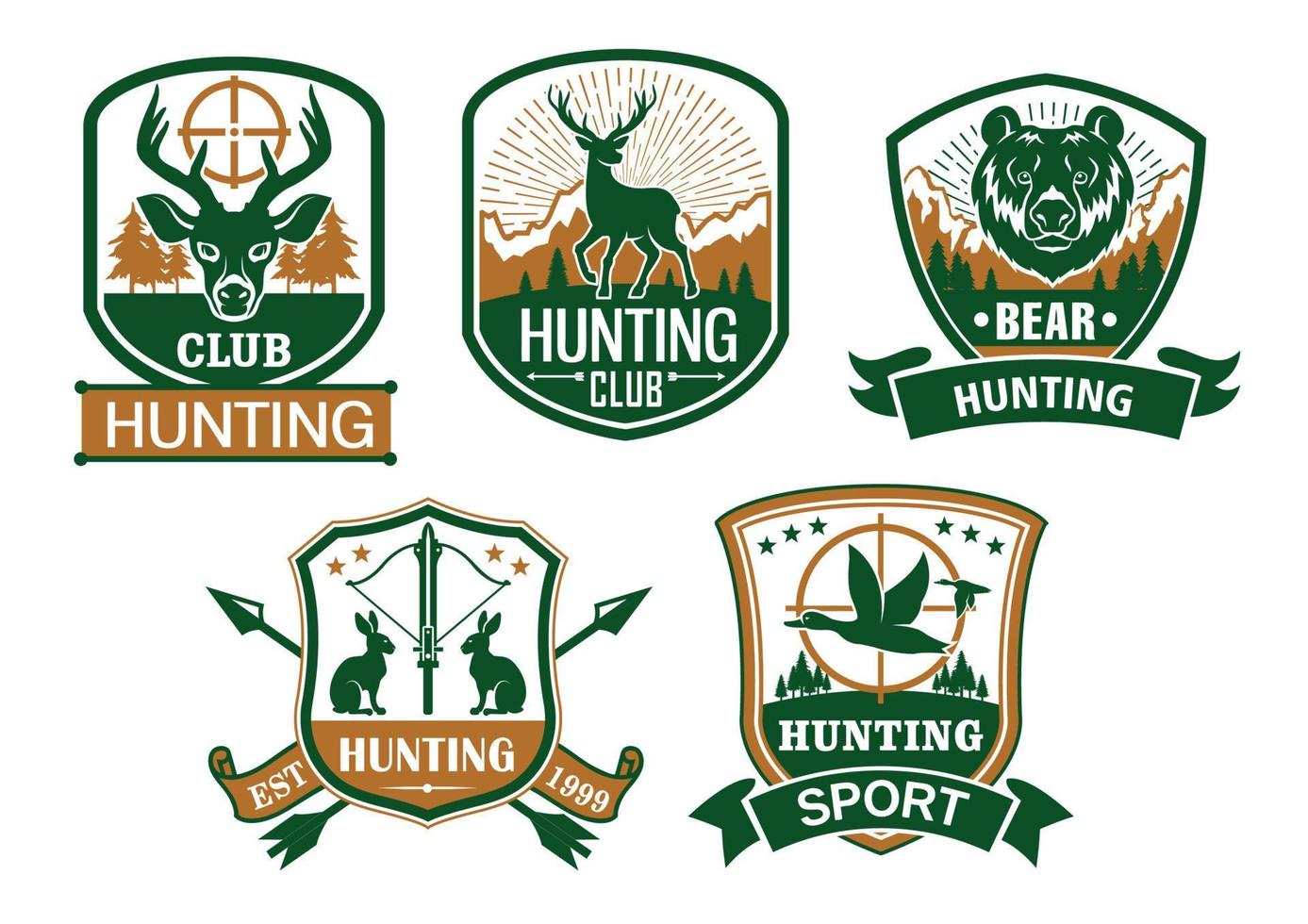jeu d'icônes ou de badges vectoriels de club de chasse vecteur