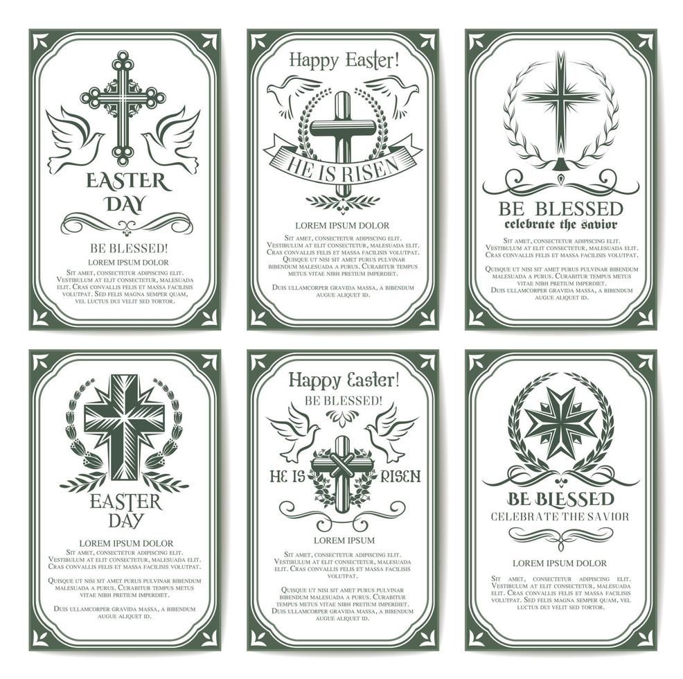 ensemble d'affiches et de bannières religieuses croix de pâques vecteur