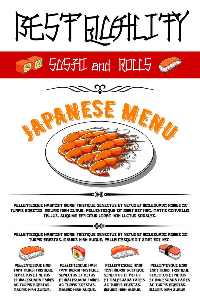 menu vectoriel japonais pour sushis et petits pains