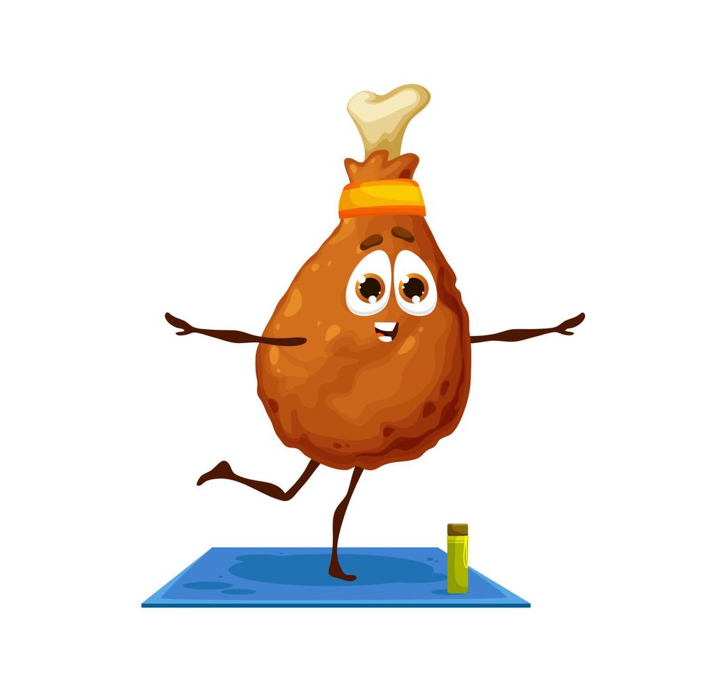 personnage de cuisse de poulet de dessin animé sur le yoga fitness vecteur