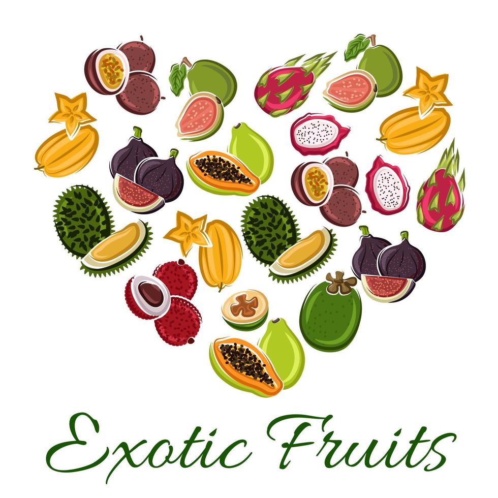 coeur avec affiche de fruits exotiques vecteur