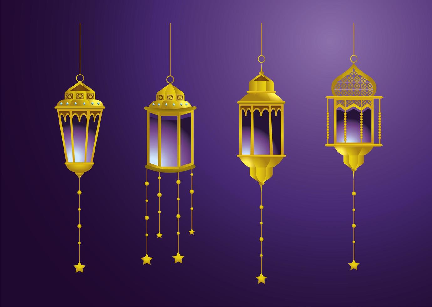 ensemble de belles lampes avec des étoiles suspendues vecteur