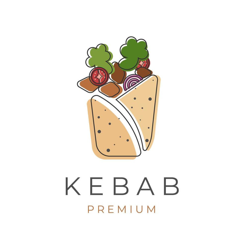 logo d'illustration d'art de ligne de kebab vecteur