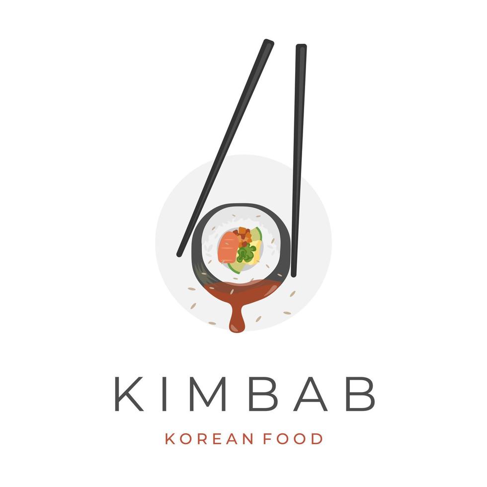 logo d'illustration vectorielle kimbap gimbab avec des baguettes trempées dans de la sauce vecteur