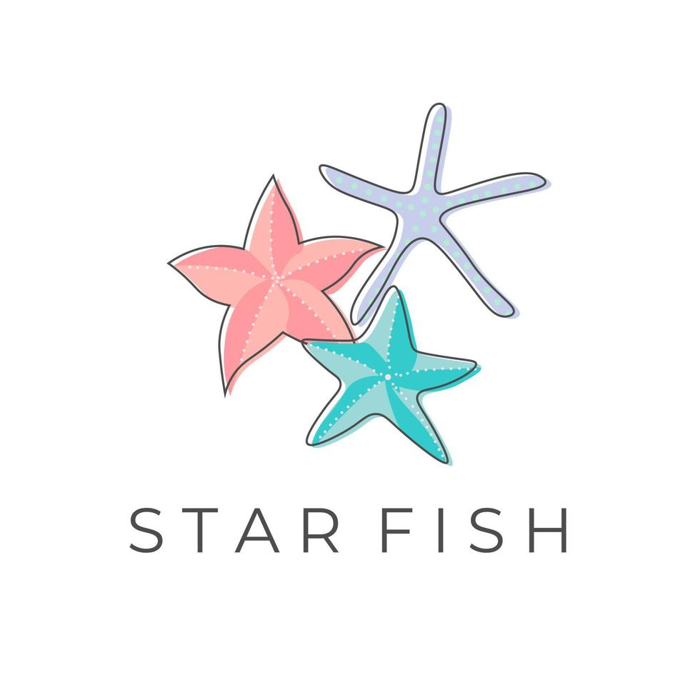 logo d'illustration d'art de ligne d'étoile de mer dans de belles couleurs pastel vecteur