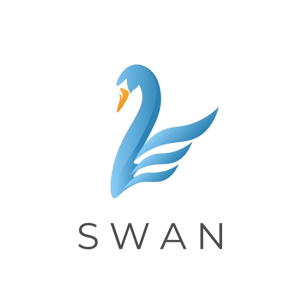 logo abstrait illustration de cygne bleu avec des ailes vecteur
