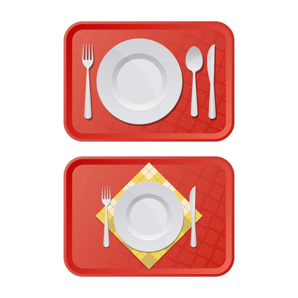 plateau en plastique avec assiette, fourchette et couteau vecteur