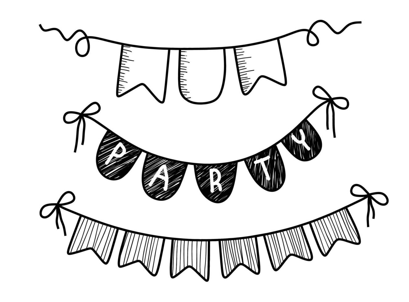 ensemble de bunting doodle dessinés à la main. vecteur